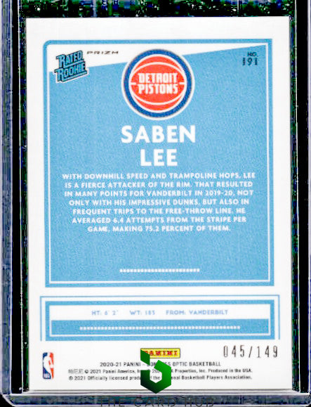 2020-21 Donruss Optic #191 Saben Lee Lime Green #/149 RC