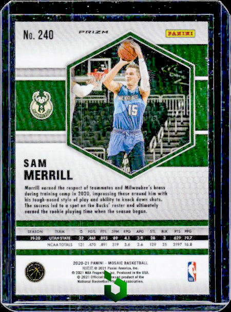 2020-21 Panini Mosaic #240 Sam Merrill Mosaic Choice Red and Green RC