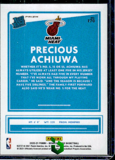 2020-21 Donruss Optic #170 Precious Achiuwa Holo RC