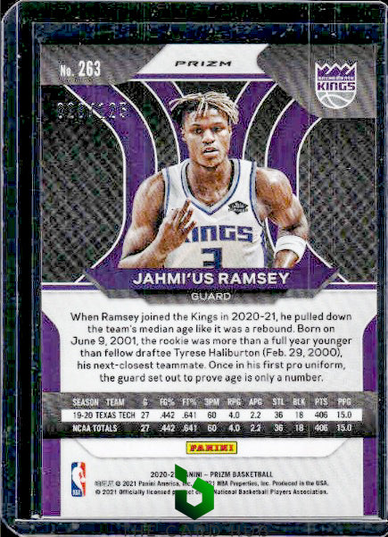 2020-21 Panini Prizm #263 Jahmi'us Ramsey Blue Ice Prizms #/125 RC