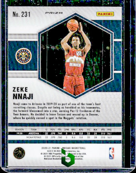 2020-21 Panini Mosaic #231 Zeke Nnaji Mosaic Choice Red and Green RC