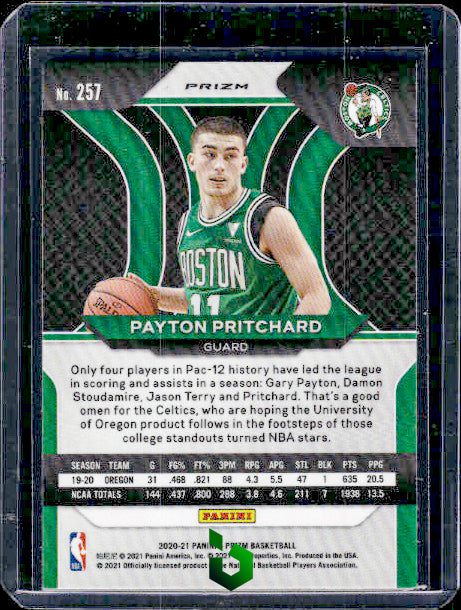 2020-21 Panini Prizm #257 Payton Pritchard Silver Prizms RC