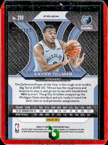 2020-21 Panini Prizm #299 Xavier Tillman Blue Prizms #/199 RC