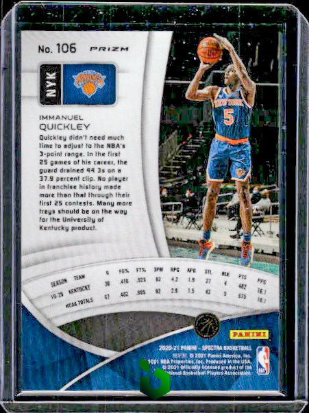 2020-21 Panini Spectra #106 Immanuel Quickley Asia Green RC