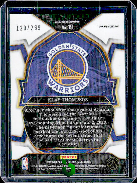 2022-23 Panini Select #19 Klay Thompson Light Blue Prizms #/299