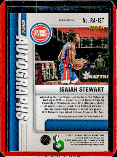 2020-21 Panini Mosaic #RA-IST Isaiah Stewart Rookie Autographs Choice RC