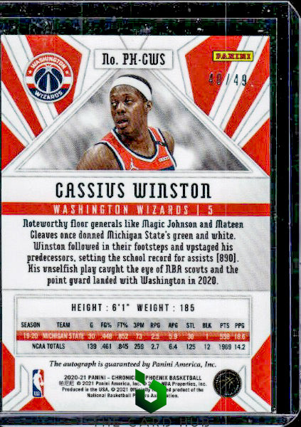 2020-21 Panini Chronicles #PH-CWS Cassius Winston Phoenix Rookie Auto #/49 RC