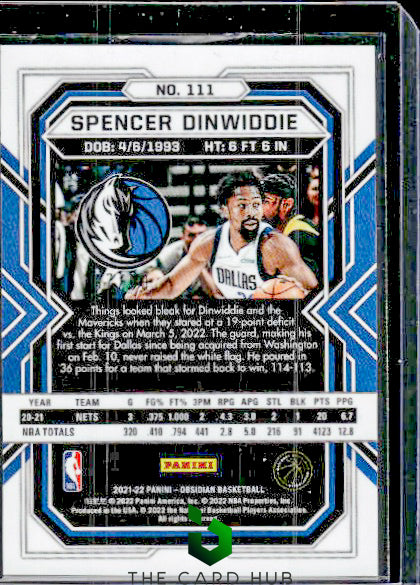 2021-22 Panini Obsidian #111 Spencer Dinwiddie Electric Etch Purple #/99