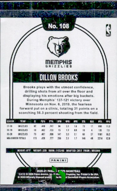 2020-21 Hoops #108 Dillon Brooks Silver #/199