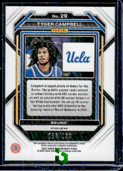 2023-24 Panini Prizm Draft Picks #29 Tyger Campbell Blue RC