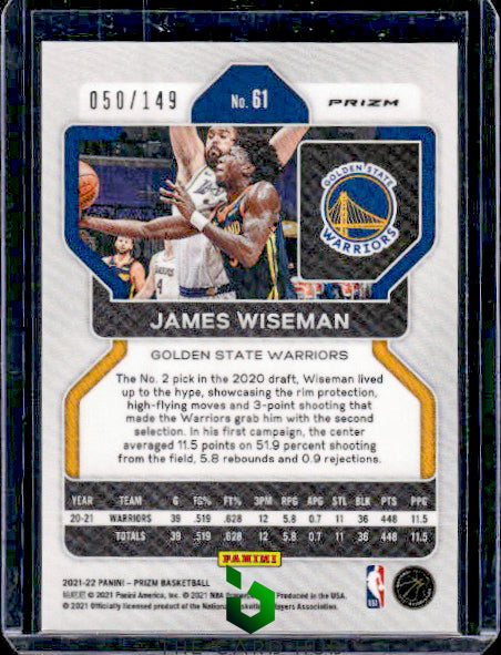 2021-22 Panini Prizm #61 James Wiseman Purple Ice