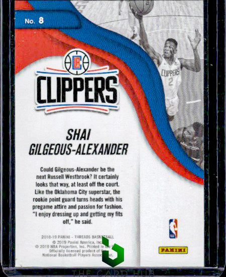 2018-19 Panini Threads #8 Shai Gilgeous-Alexander Next Wave RC