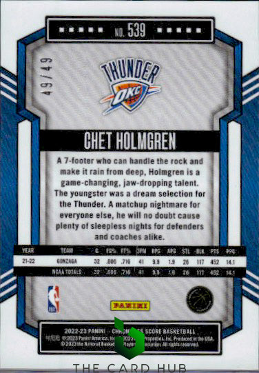 2022-23 Panini Chronicles #539 Chet Holmgren Purple #/49 RC