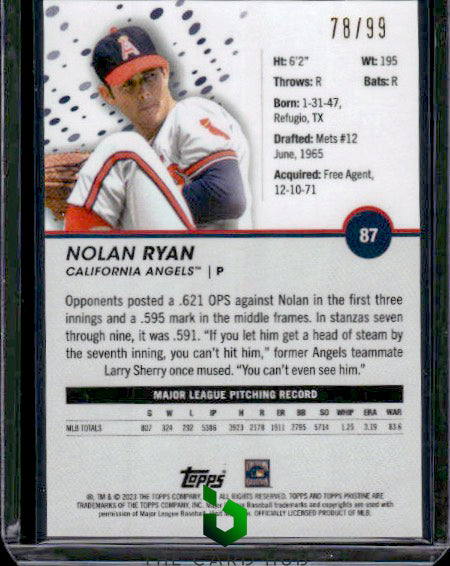 2023 Topps Pristine #87 Nolan Ryan Purple Refractor #/99