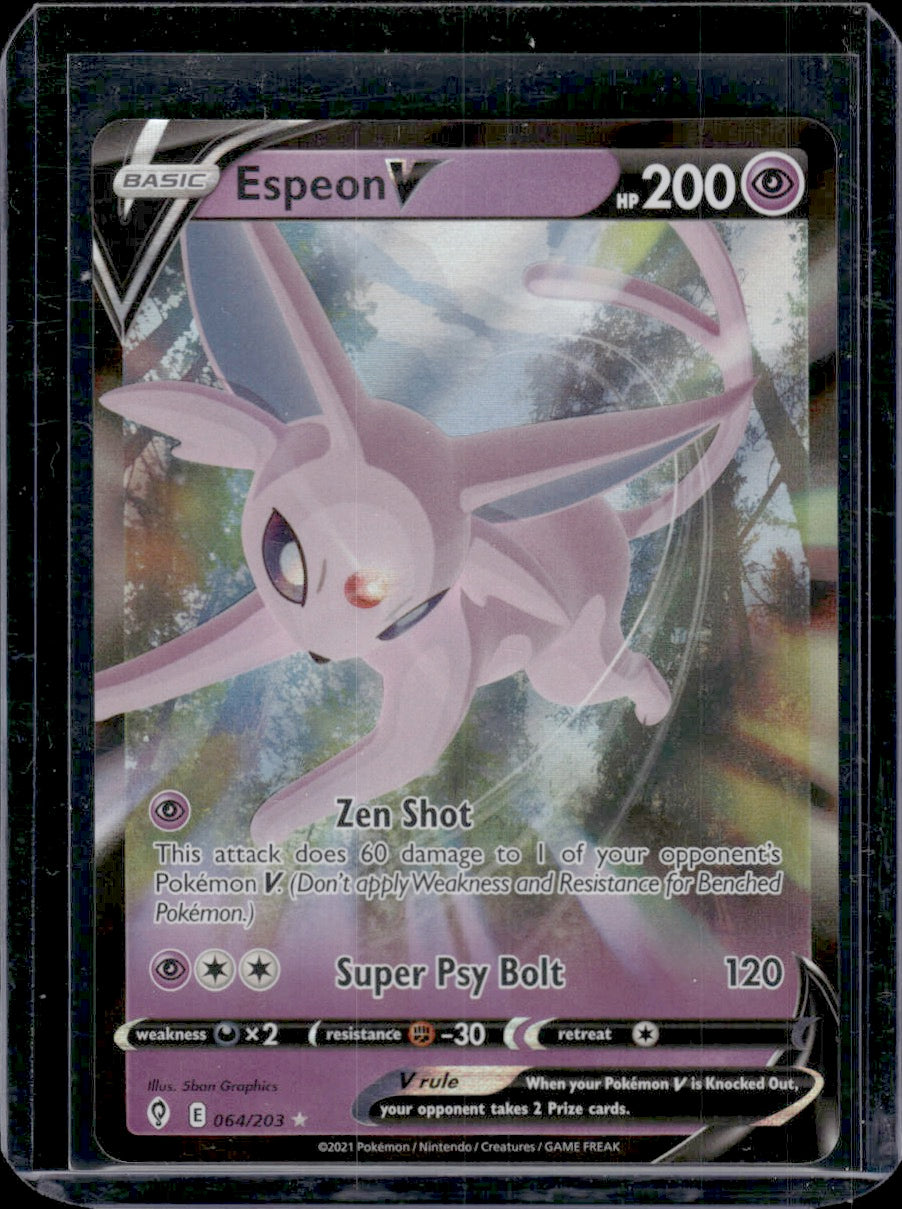 Espeon V SWSH07: Evolving Skies #064/203 Ultra Rare The Card Hub Espeon V SWSH07: Evolving Skies #064/203 Ultra Rare The Card Hub