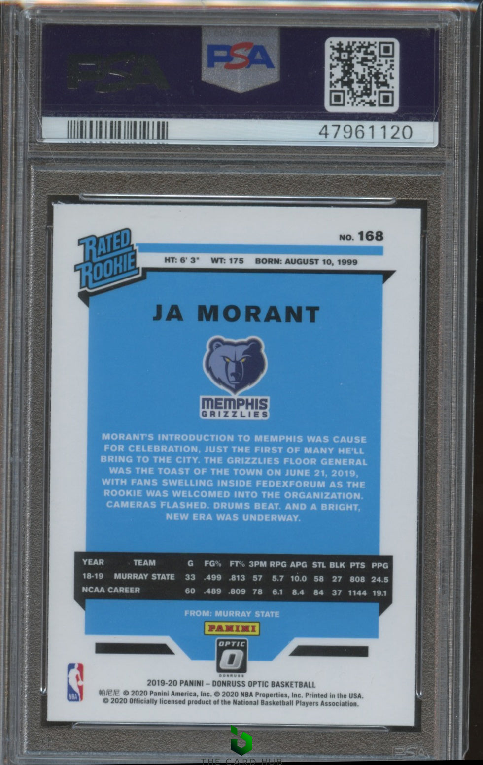 2019-20 Donruss Optic #168 Ja Morant PSA 10 RC