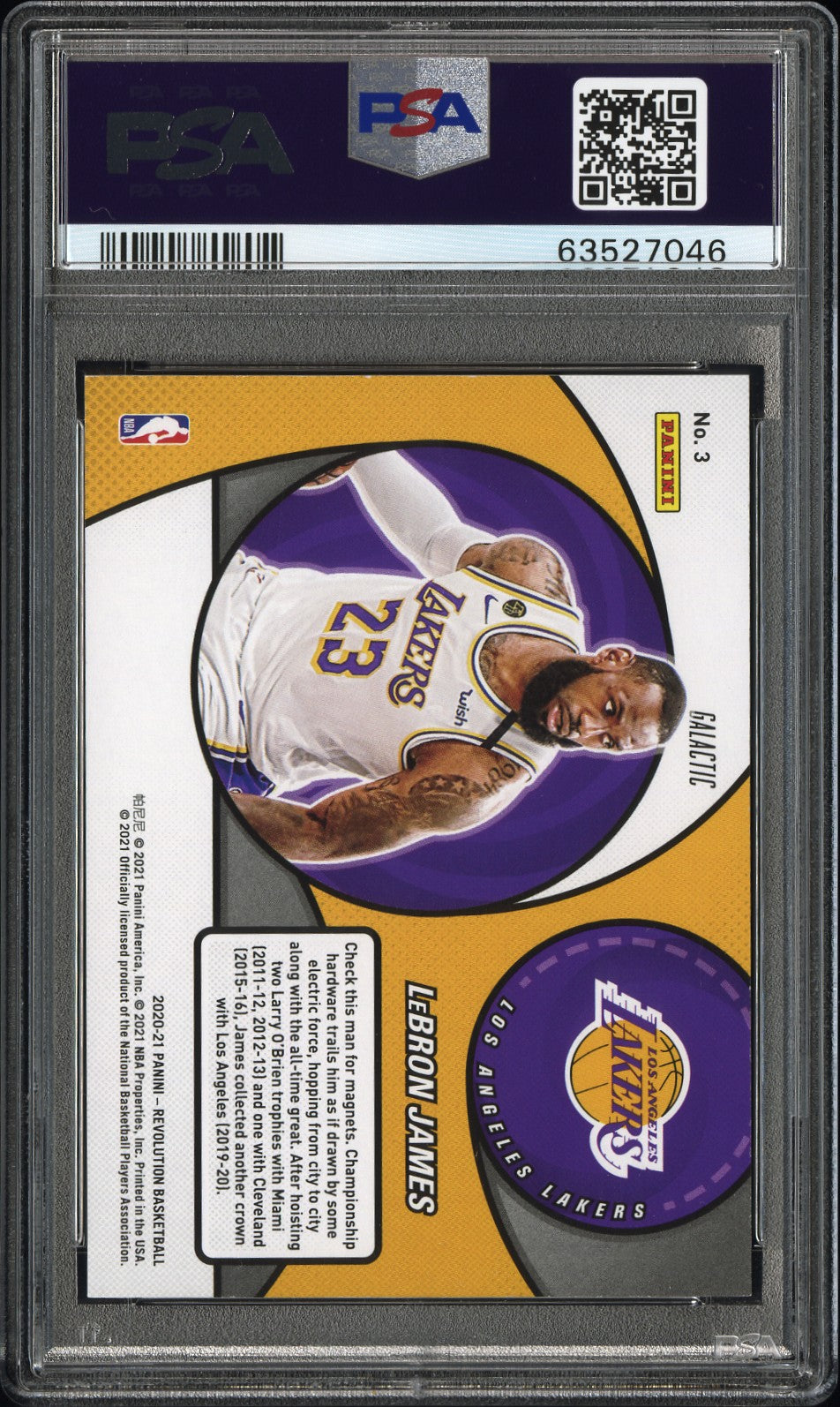 2020 Panini Revolution Vortex #3 Lebron James Galactic PSA 10