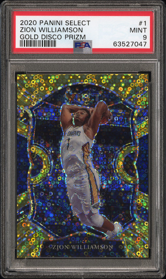 2020 Panini Select #1 Zion Williamson Gold Disco Prizm PSA 9