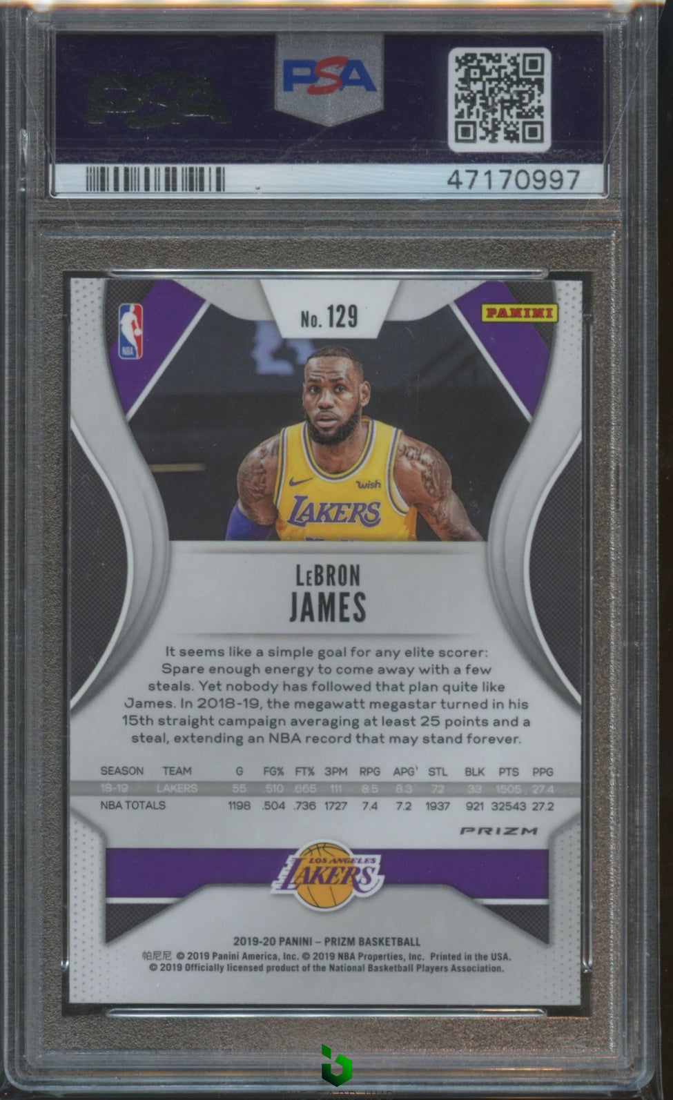 2019-20 Panini Prizm #129 LeBron James Prizms Silver PSA 10