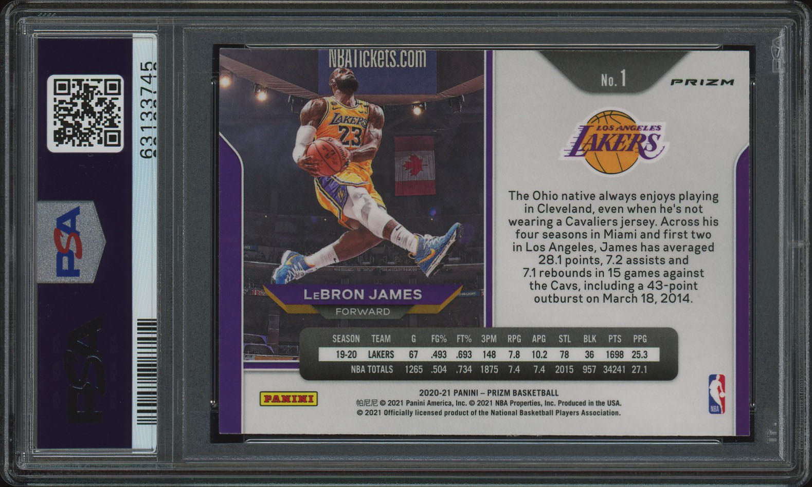 2020 Panini Prizm #1 Lebron James Orange Ice PSA 9