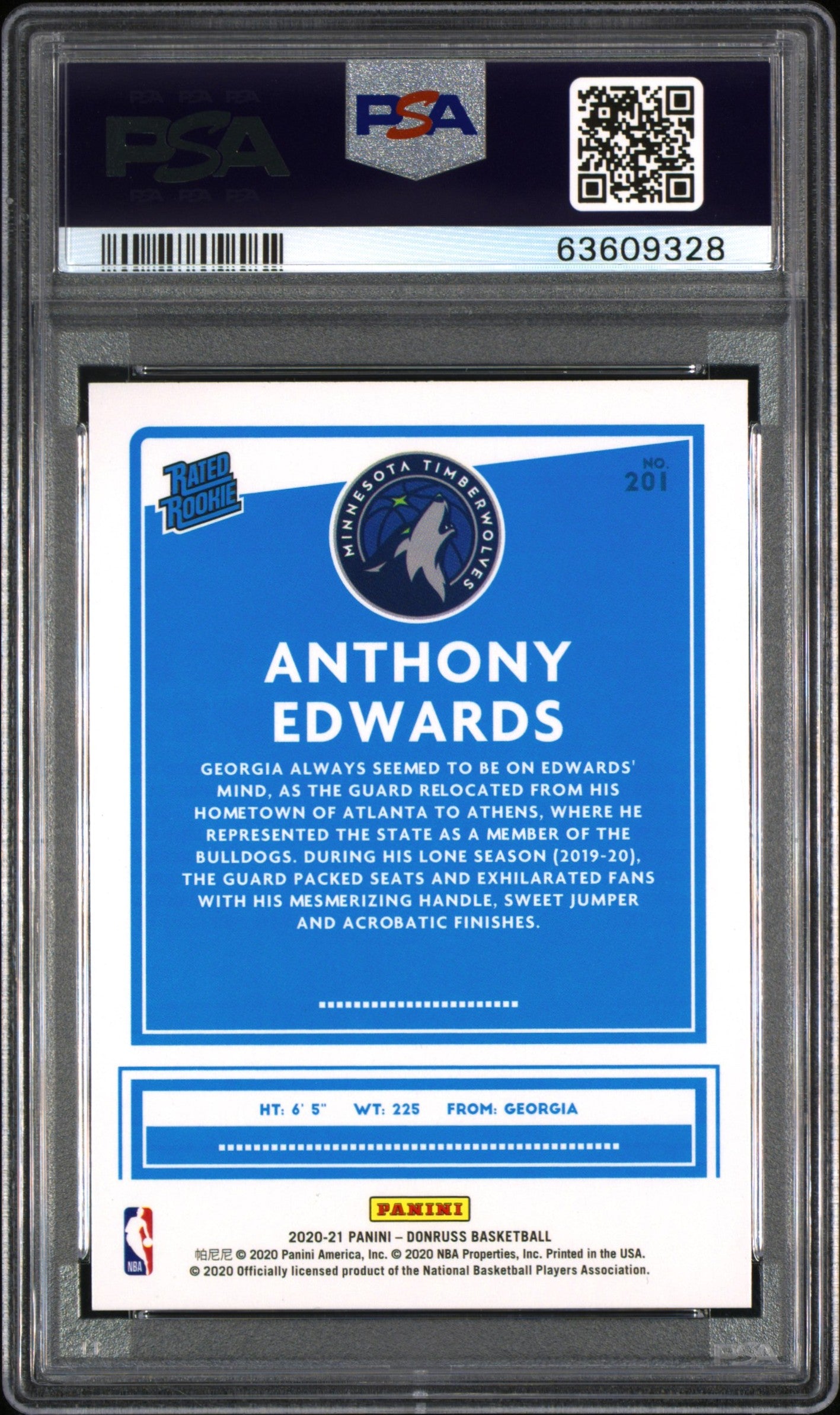 2020 Panini Donruss #201 Anthony Edwards Choice PSA 10