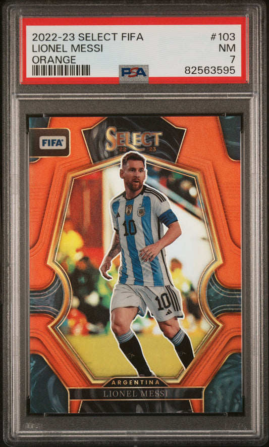 2022 Panini Select Fifa #103 Lionel Messi Orange PSA 7