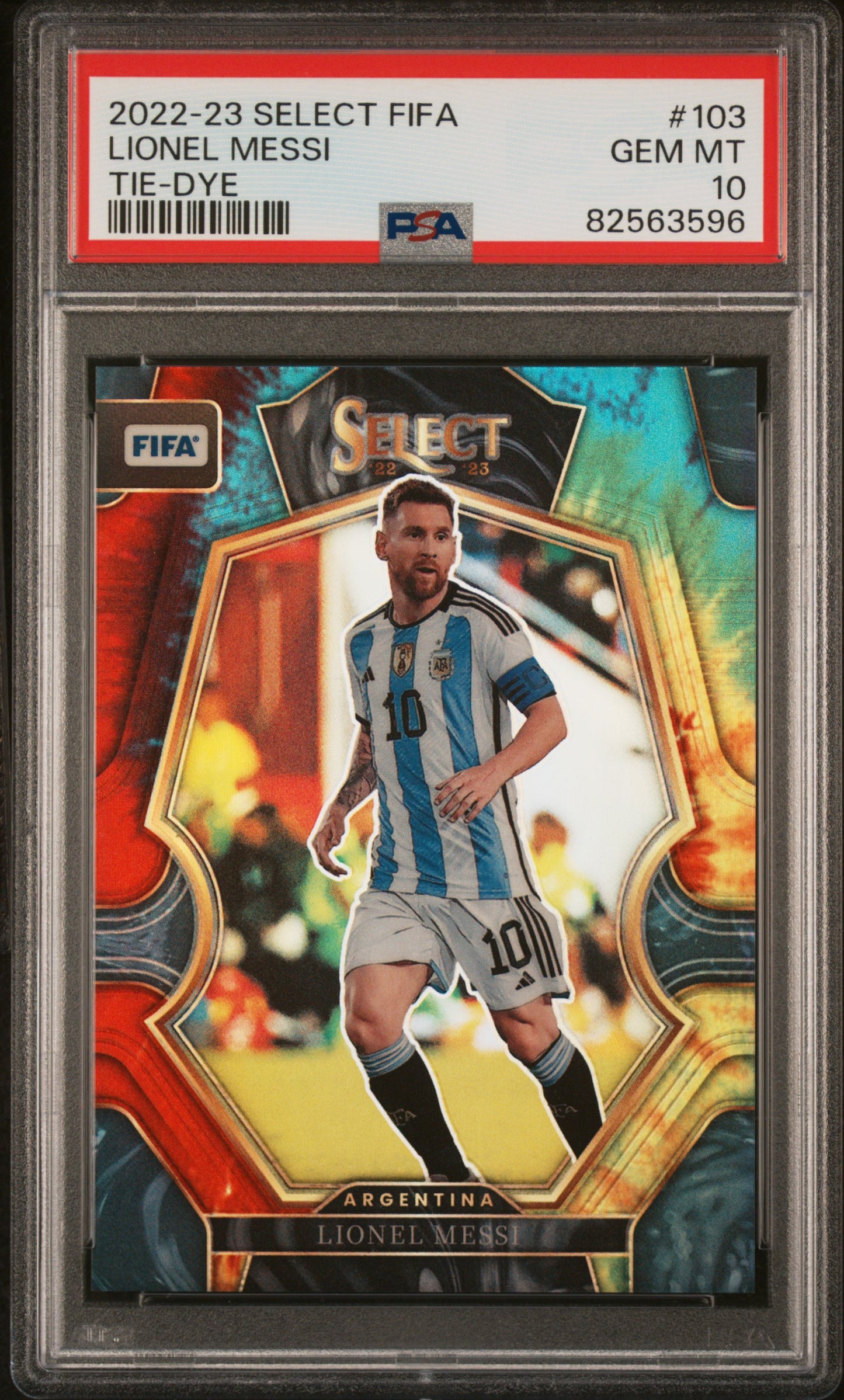 2022 Panini Select Fifa #103 Lionel Messi Tie-Dye PSA 10