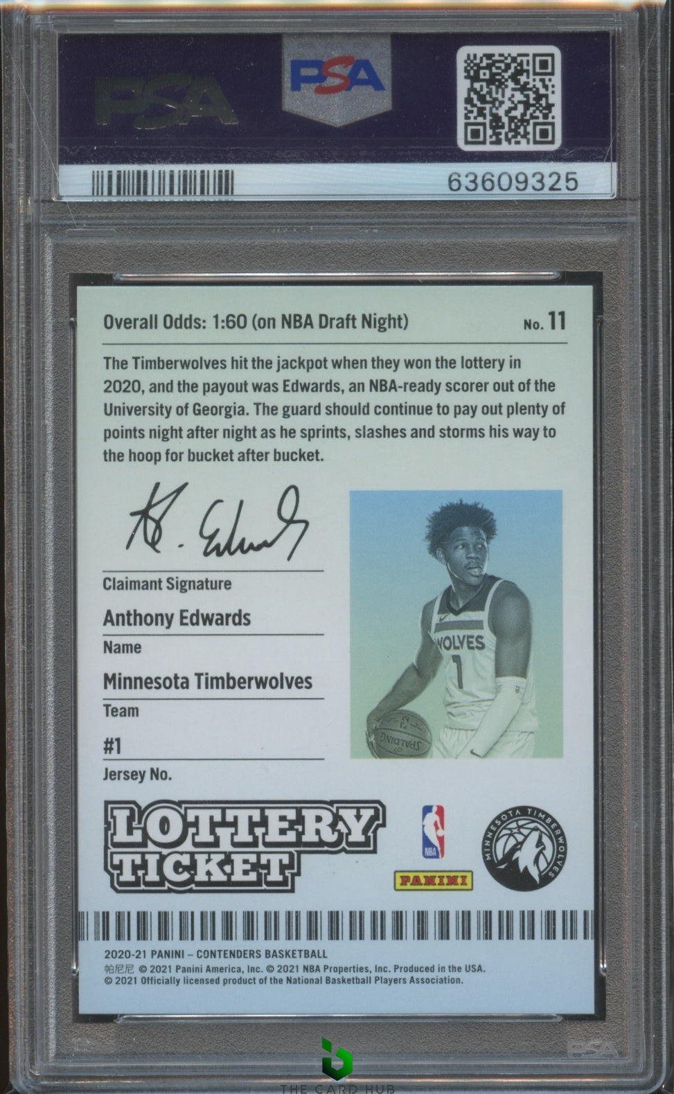 2020 Panini Contenders Lottery Ticket #11 Anthony Edwards Lottery Ticket PSA 10