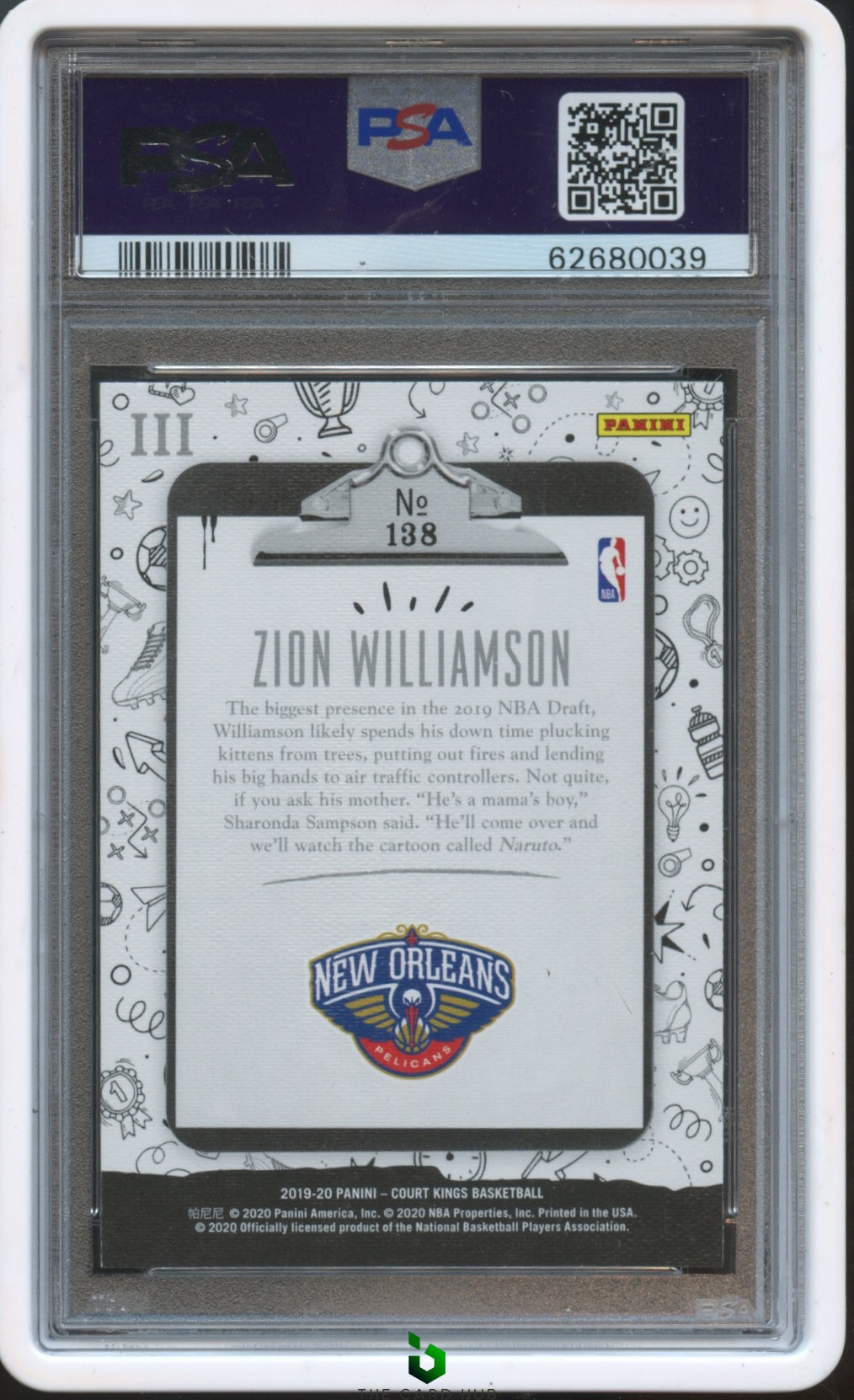 2019-20 Panini Court Kings #138 Zion Williamson Level 3 PSA 10 RC