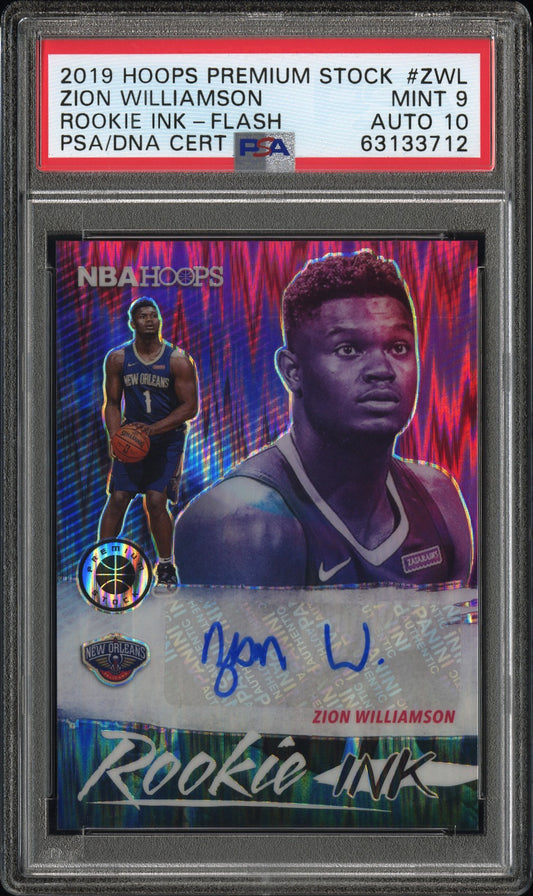 2019 Hoops Premium Stock Rookie Ink #ZWL Zion Williamson Rookie Ink-Flash PSA 9