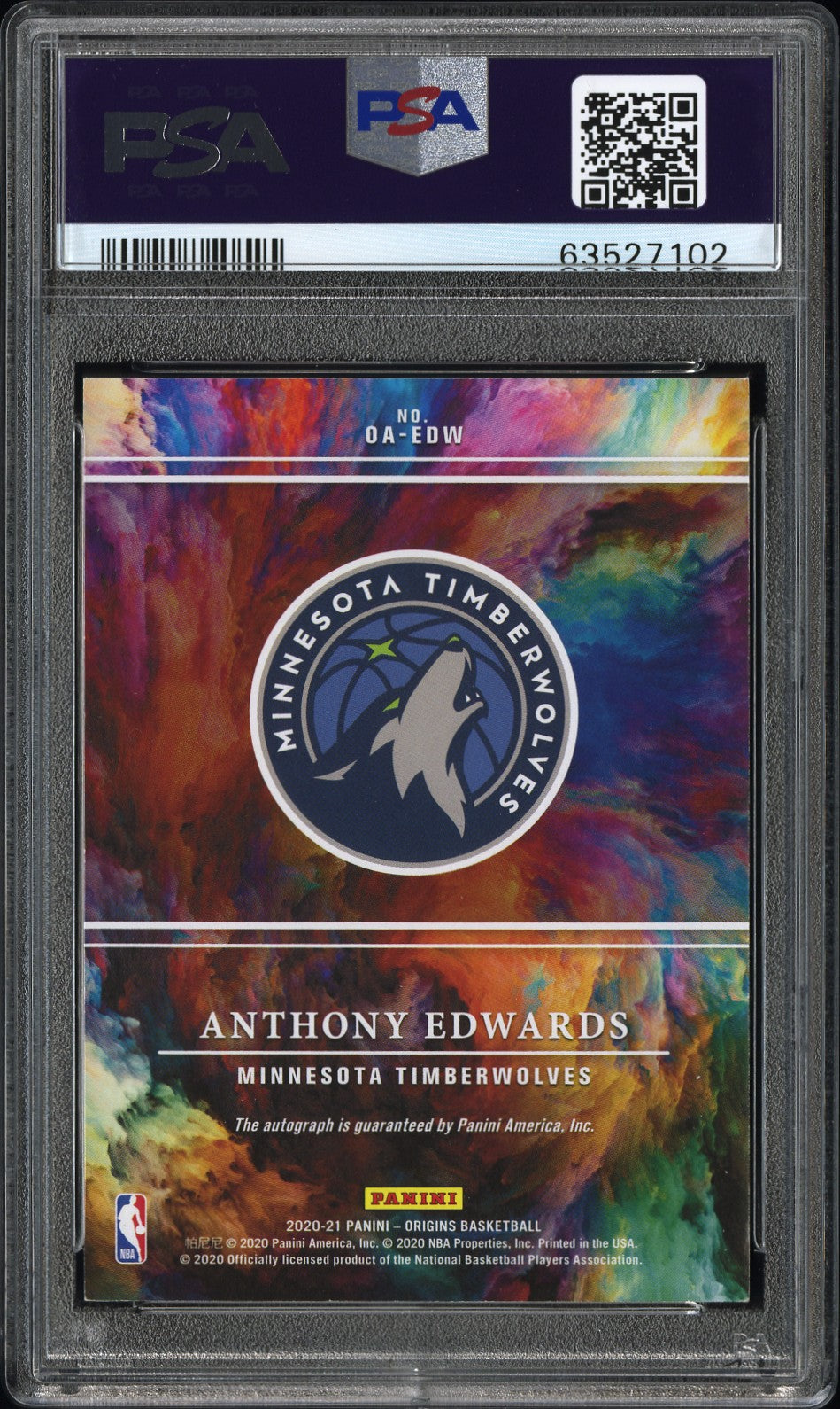 2020 Panini Origins #EDW Anthony Edwards Origins Autographs #/99 PSA 8